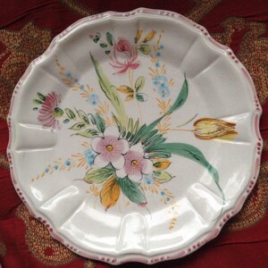 Farmhouse Chic French Country Antique Handpainted Floral Scalloped Plate