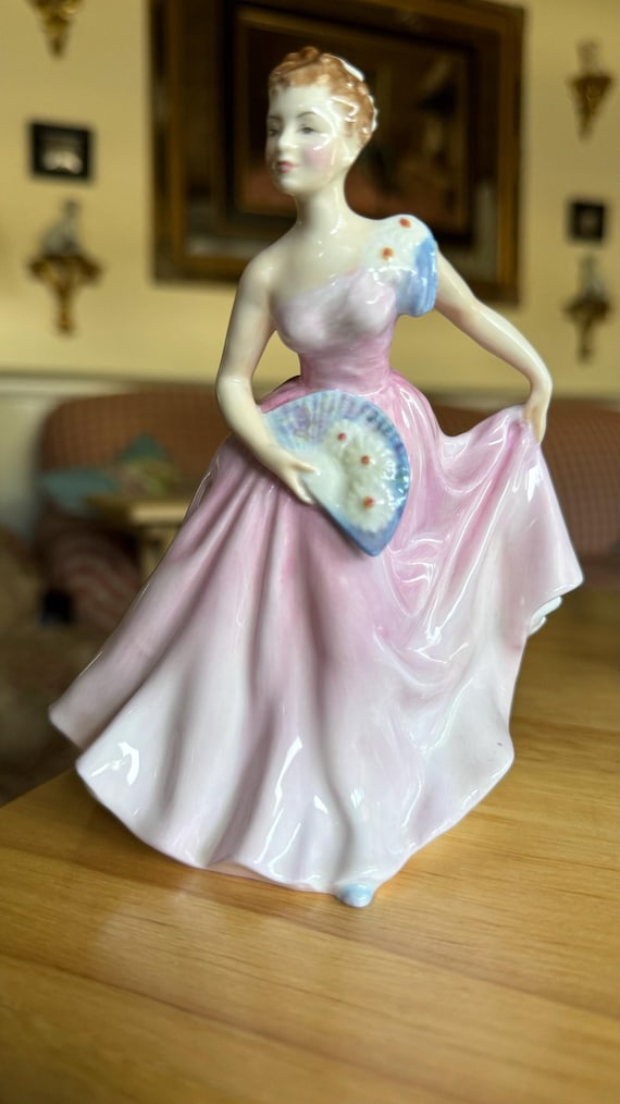 royal doulton figurines pink dress Vintage Porcelain Woman Figurine Gold Accents Royal Doulton Sandra Pretty Ladies Figurine Royal Doulton Gift of Love