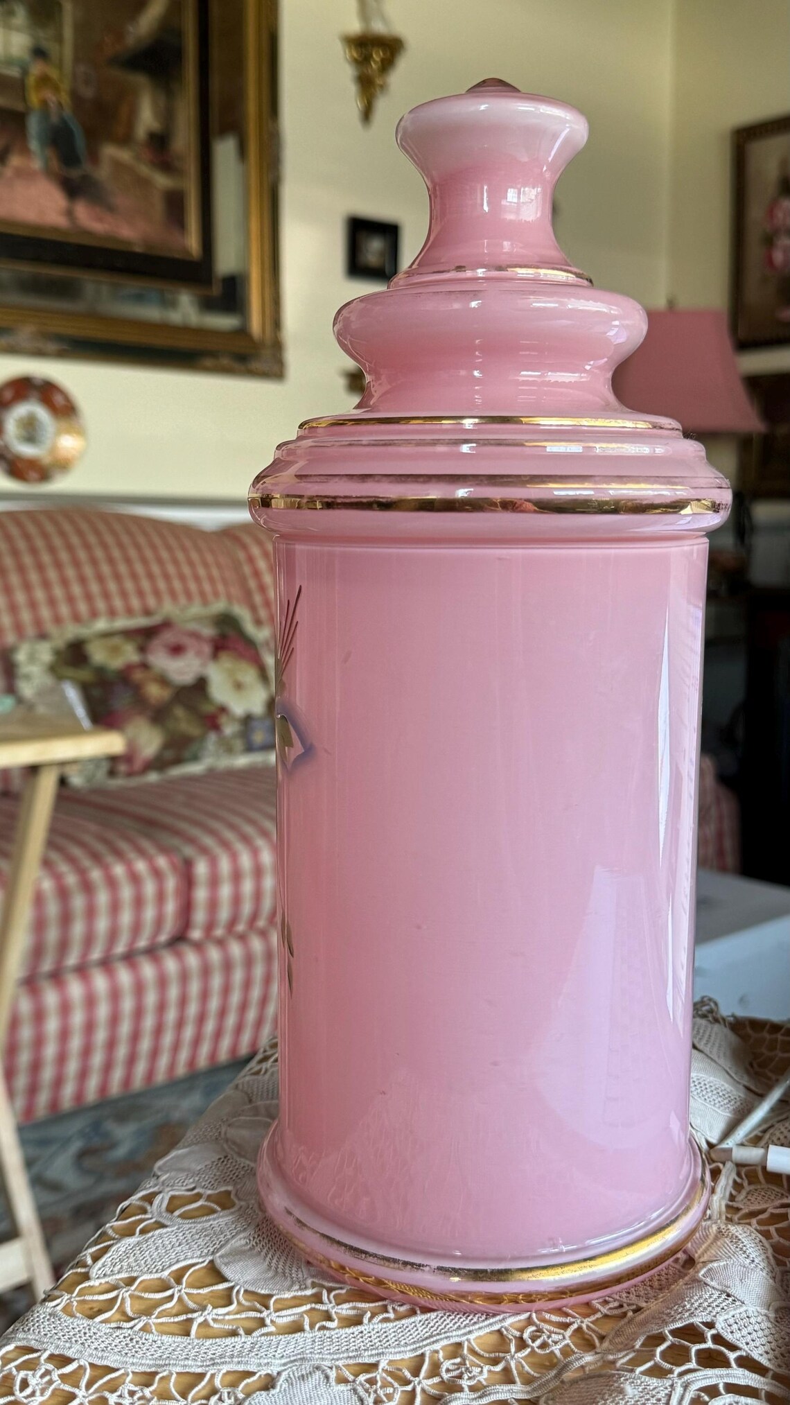 Antique Shabby Chic Hand Painted Roses Pink Glass Apothecary Jar Vase ...