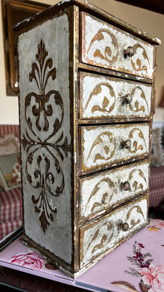 Italian Florentine Wood Dresser Drawer Jewelry Box - image 2