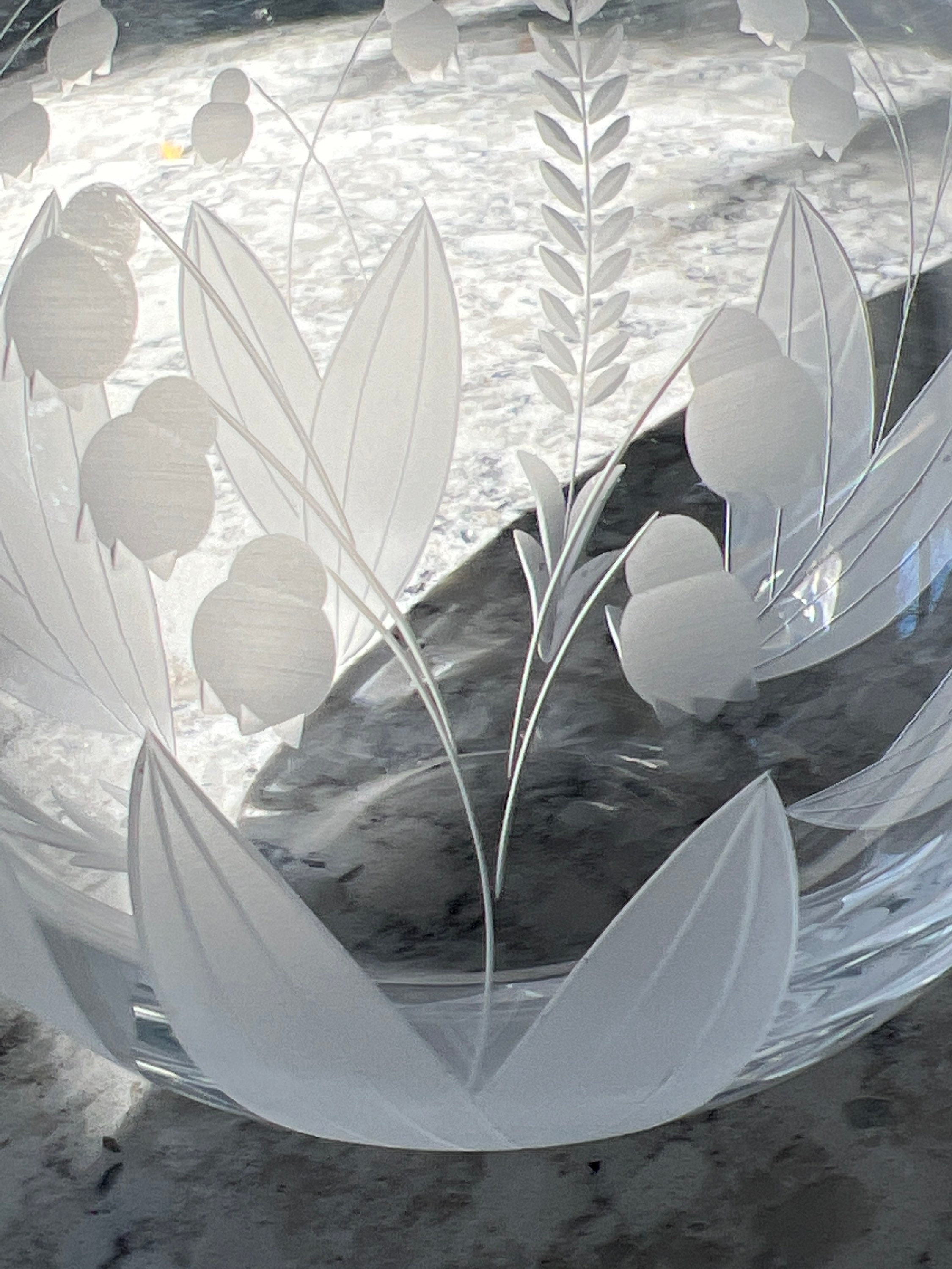 Tiffany and Co Lily of the Valley Crystal Etched Glass Round Bowl