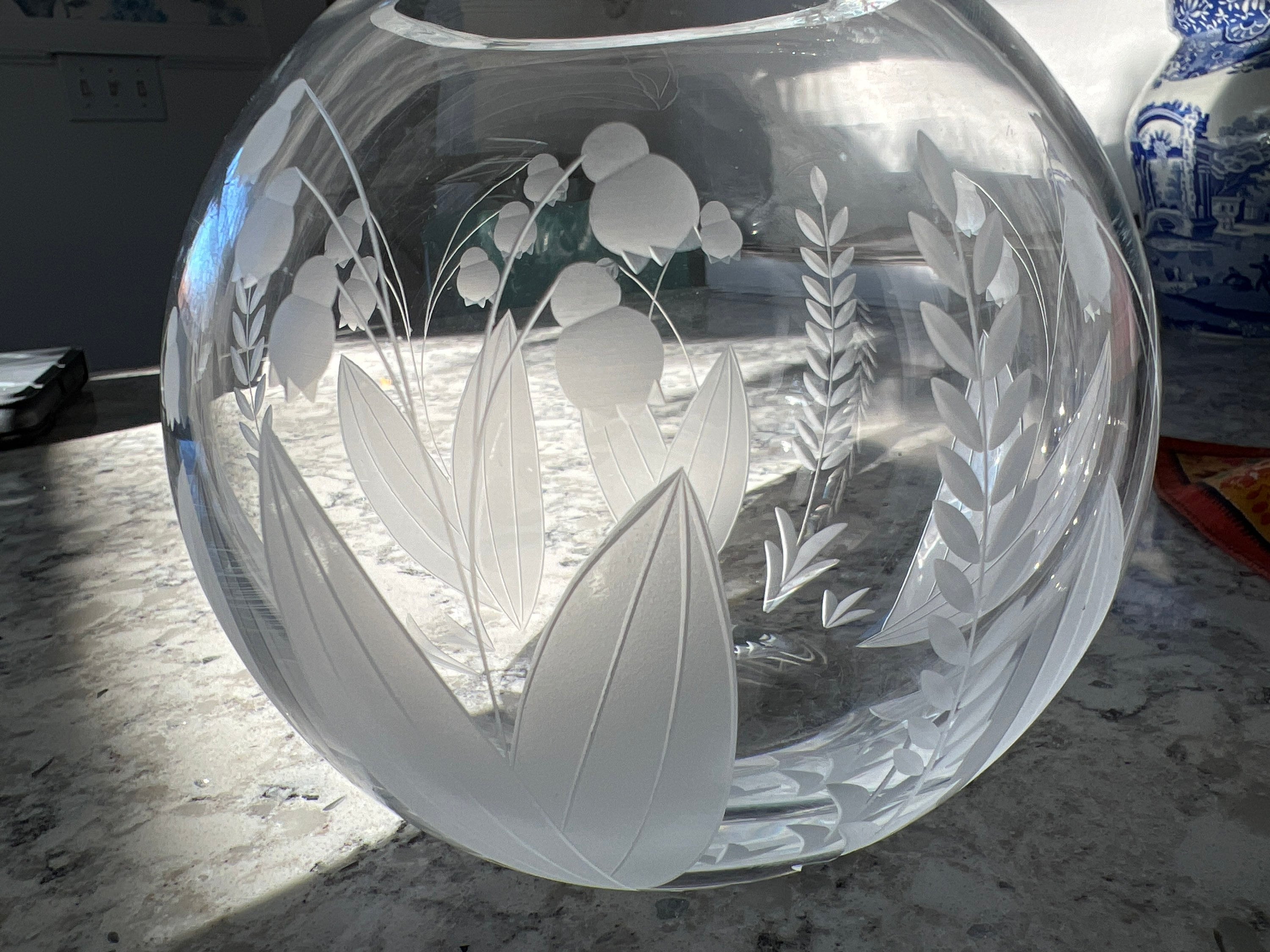 Tiffany and Co Lily of the Valley Crystal Etched Glass Round Bowl