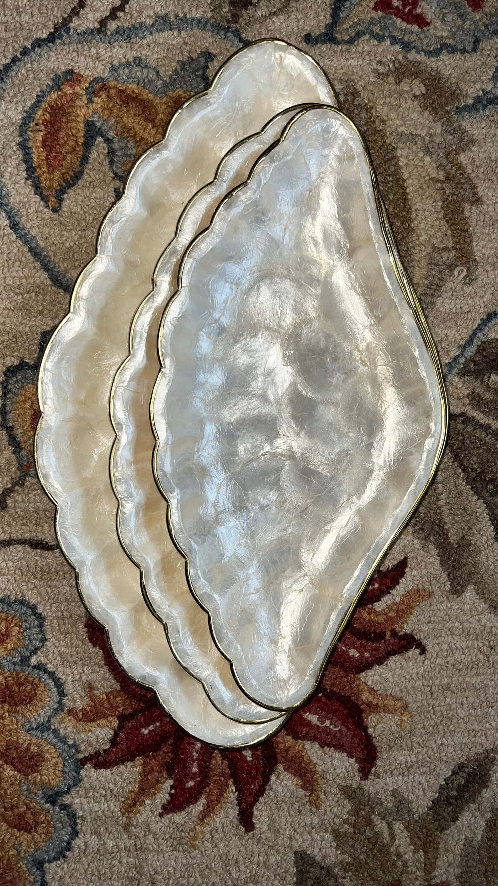 Mother of Pearl Scalloped Capiz Shell & Brass Set of Three Tray - Etsy