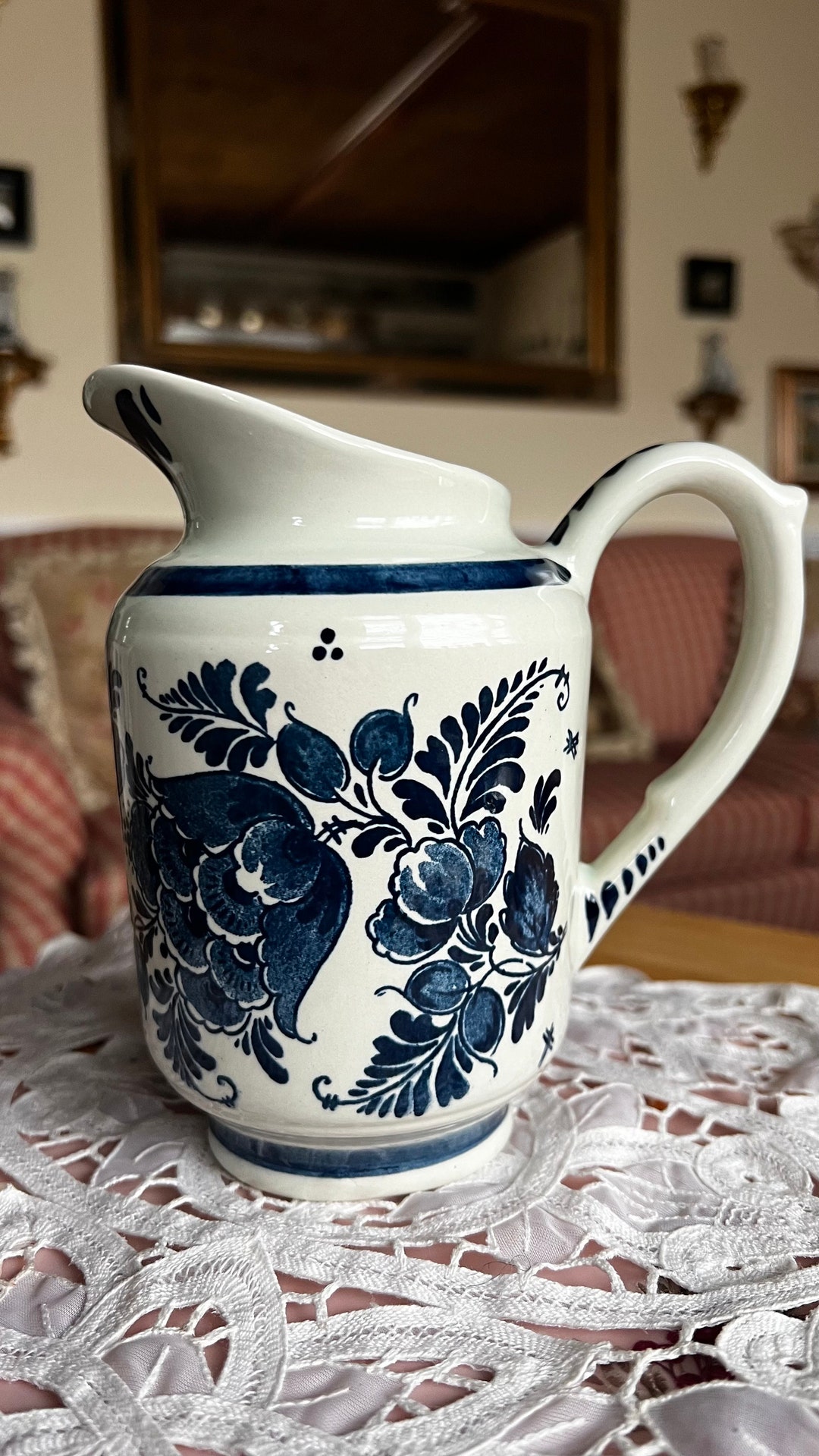 Delfts Blauw Blue and White Hand Painted Floral Pitcher Creamer ...