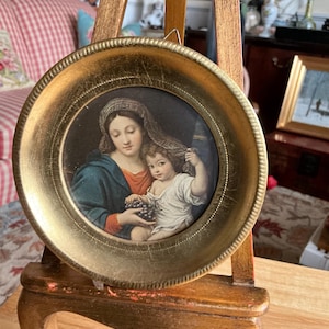 Italian Florentine Wood Religious Madonna Mary with child and Jesus Art