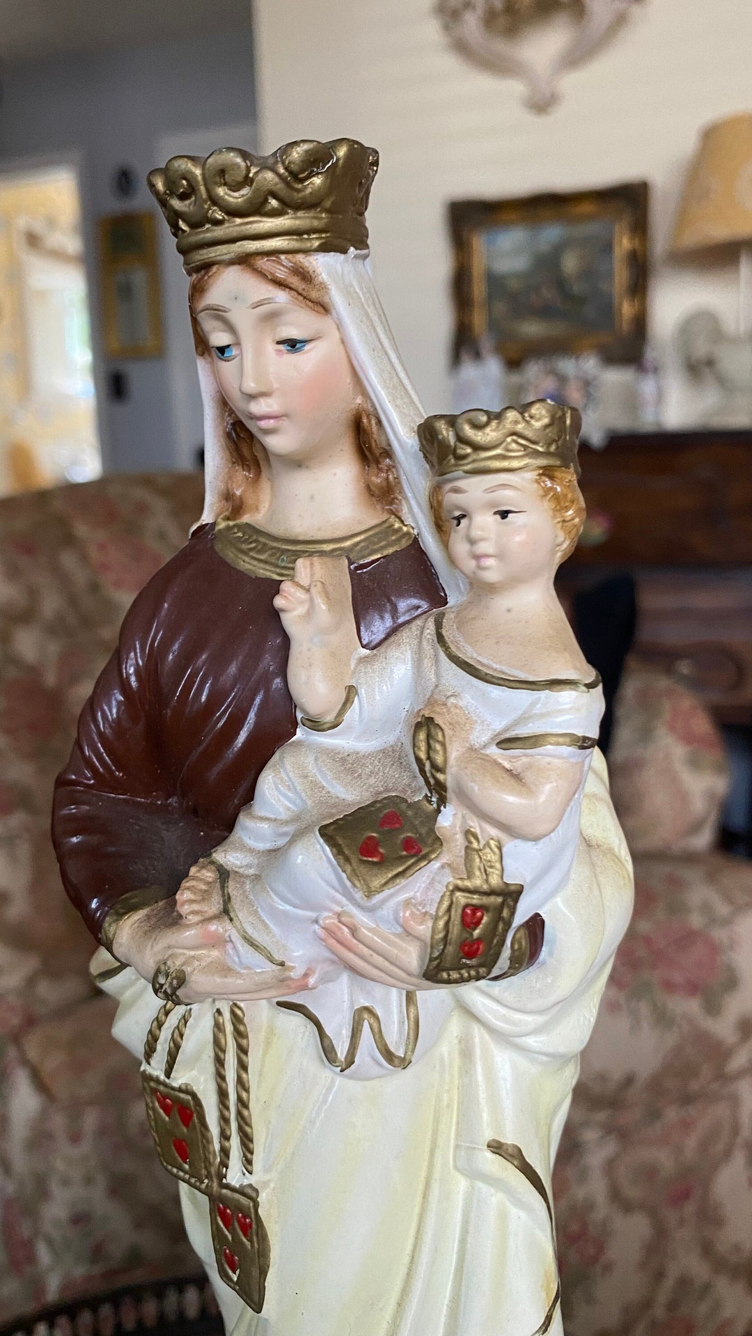 Blessed Mother Mary With Baby Jesus Italian Hand Carved Wood Figurine ...