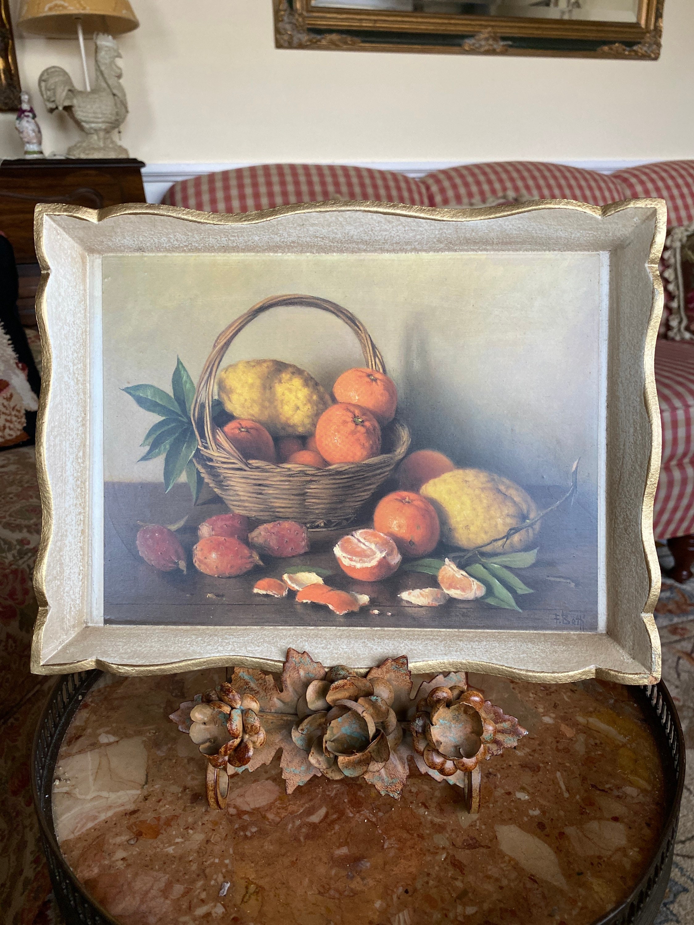 Italian Florentine Sezzatini Firenze Wood Still Life Decorative