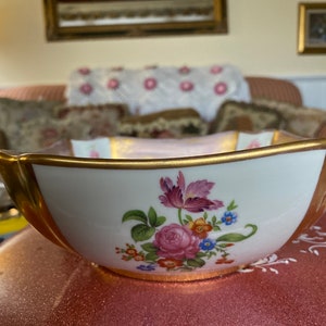 Handpainted Shabby Chic Floral Rose Blush Round Bowl
