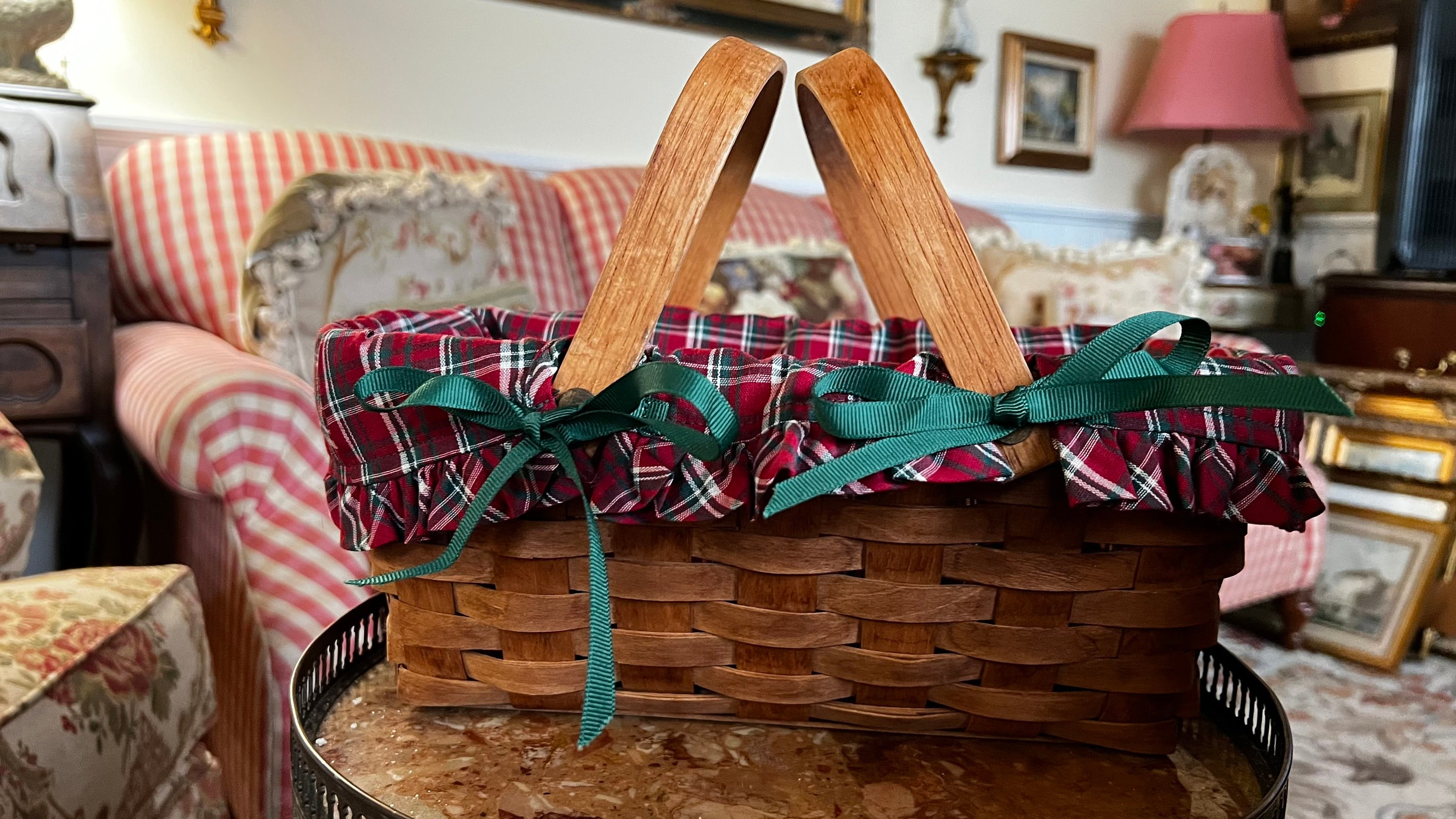 Longaberger Basket ライナー＆栞付・アンティーク シャビー Farmhouse Longaberger Country Holiday Plaid Liner Picnic Basket - Etsy