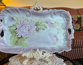 European Chic Dahlia Floral Vanity Tray Platter