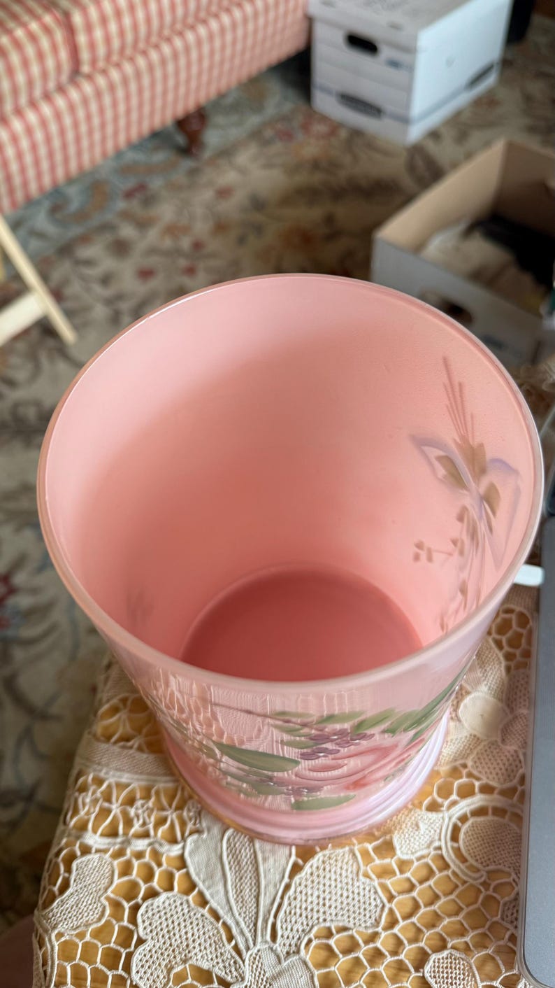 Antique Shabby Chic Hand Painted Roses Pink Glass Apothecary Jar Vase ...