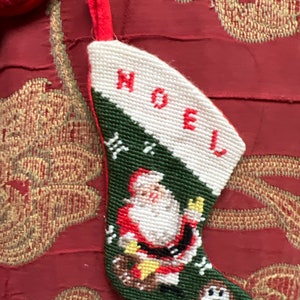 Old Santa with Christmas Toys and Dog Needlepoint Stocking
