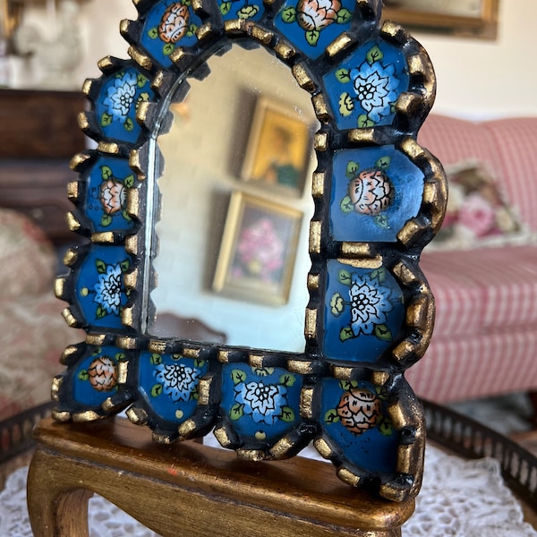 Floral Painted Glass Wood Arch Wall Mirror