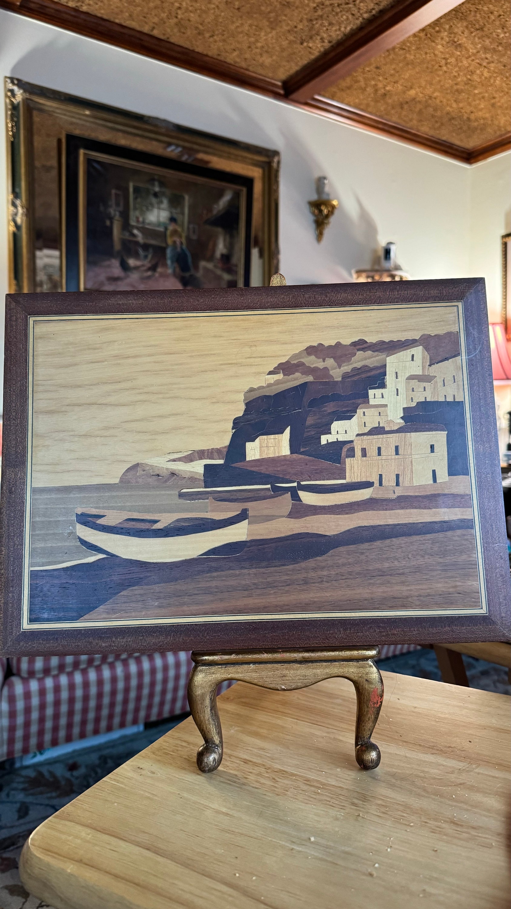 Italian Florentine Inlaid Wood Marquetry Amalfi Coast Scenery