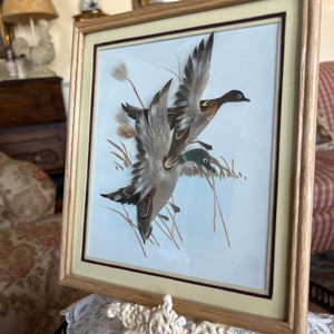 Whimsical 3-D Feather Mallards Duck Handmade Wall Art