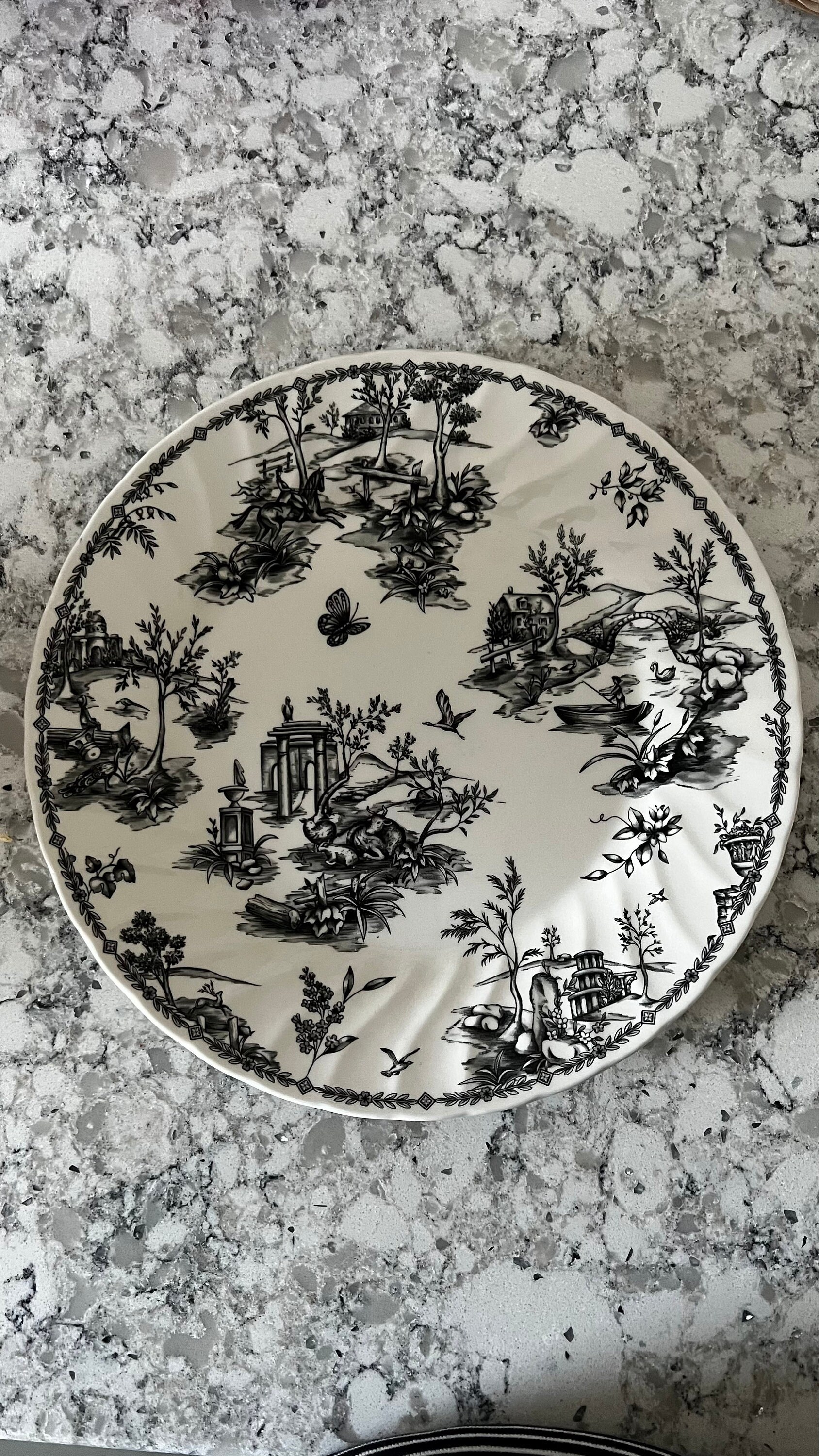 Black toile cheap plates