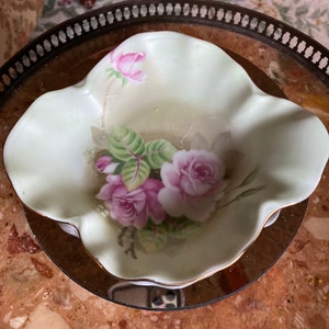 Lefton Handpainted Chic Pink Roses Scallop Dish
