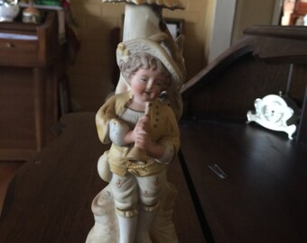 Country Shabby Chic Handpainted Bisque Boy Candle Holder