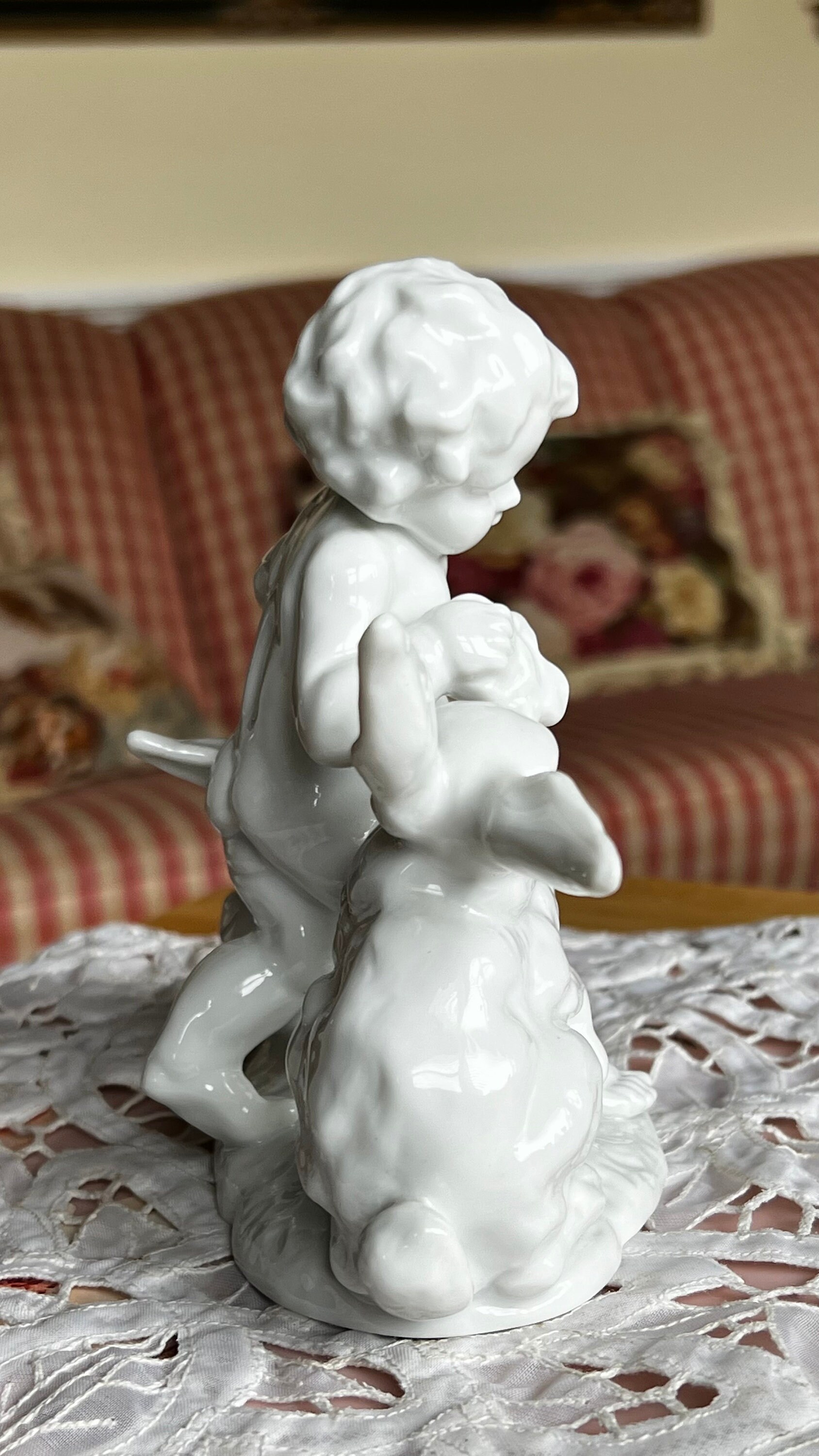 Porcelain Nude Cherub Playing With Rabbits Porcelain Figurine
