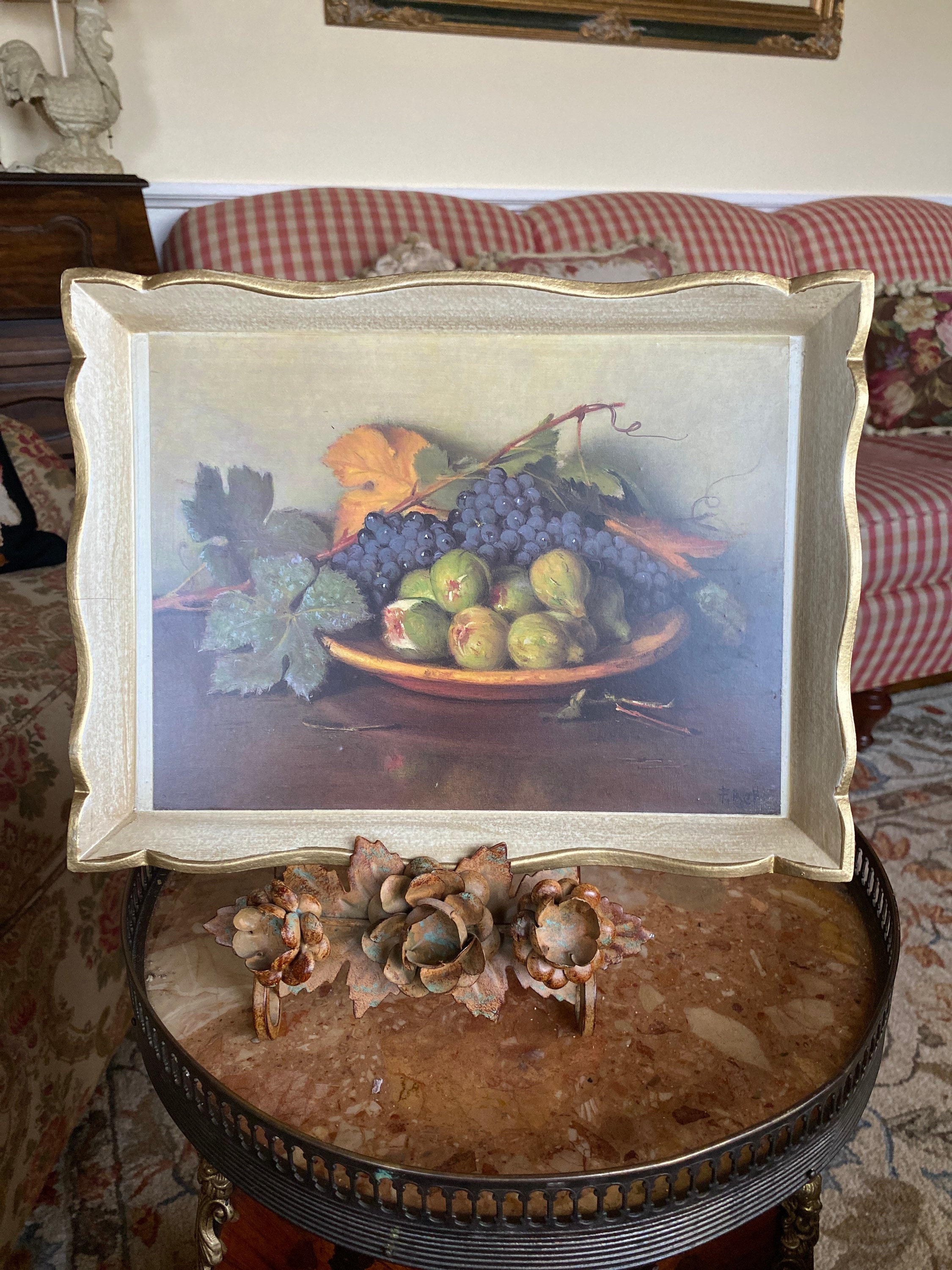 SEZZATINI イタリア製 ハンドペイント木製トレイ プレート アンティーク Italian Florentine Sezzatini Firenze Wood Still Life Decorative