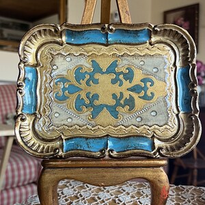 Gilted Gold and Blue Scallop Italian Florentine Tray platter