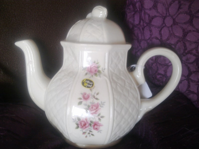 Unused vintage Arthur Wood rose design Tea Pot white ...