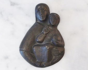 Maria Laach Abbey Bronze Plaque - Germany - Virgin Mary and Christ Child - Vintage