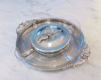 Vintage Serving Dish with Separated Glass Insert / Buenlilum Pewter