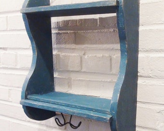 Distressed Rustic Wall Shelf with Old Double Hook / Farmhouse Decor / Primitive / Vintage Shelf