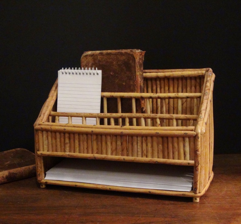 Vintage Desk Organizer Bamboo Office