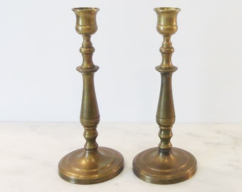 Vintage Pair of Solid Brass CM Candlesticks