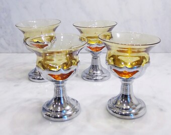 Vintage Art Deco Farberware Chrome Wine Cordial Cocktail Glasses - 1940s - Set of 4