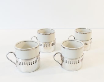 Set of Demitasse Cups with Silver Plated Holders / Bellini / Brazil