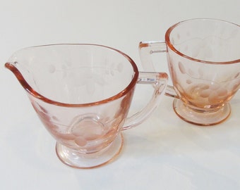 Vintage Pink Depression Creamer and Sugar Bowl