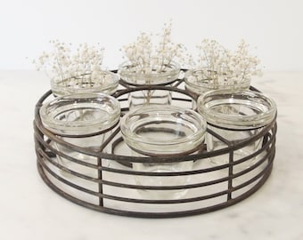 Vintage Metal and Glass Flower Holder / Candle Holder / Condiment Holder / Centerpiece