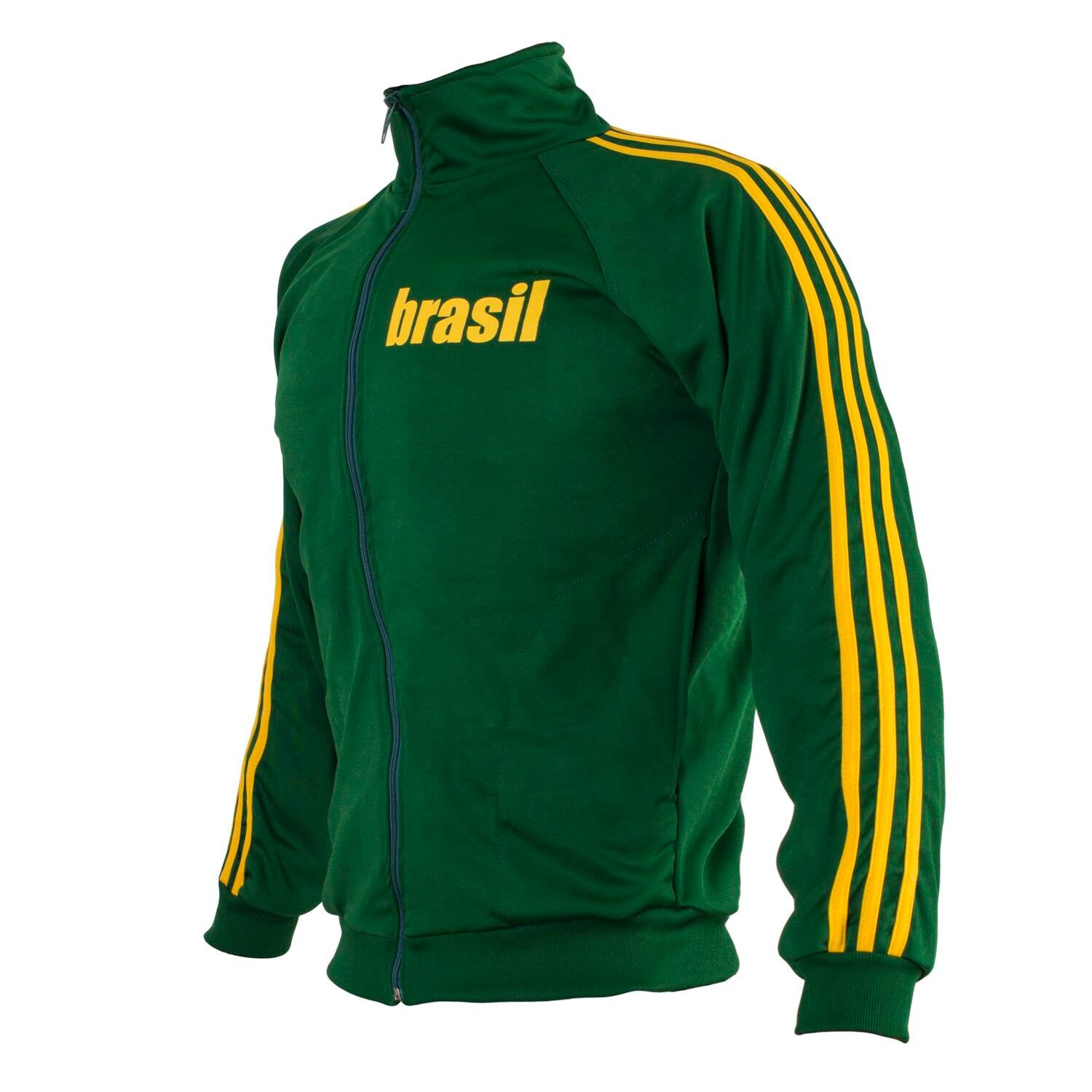 Image of Brazil 1970 Green Capoeira Zip-Up Jacket Brasil Tracksuit Retro Design | Green With Yellow Stripes