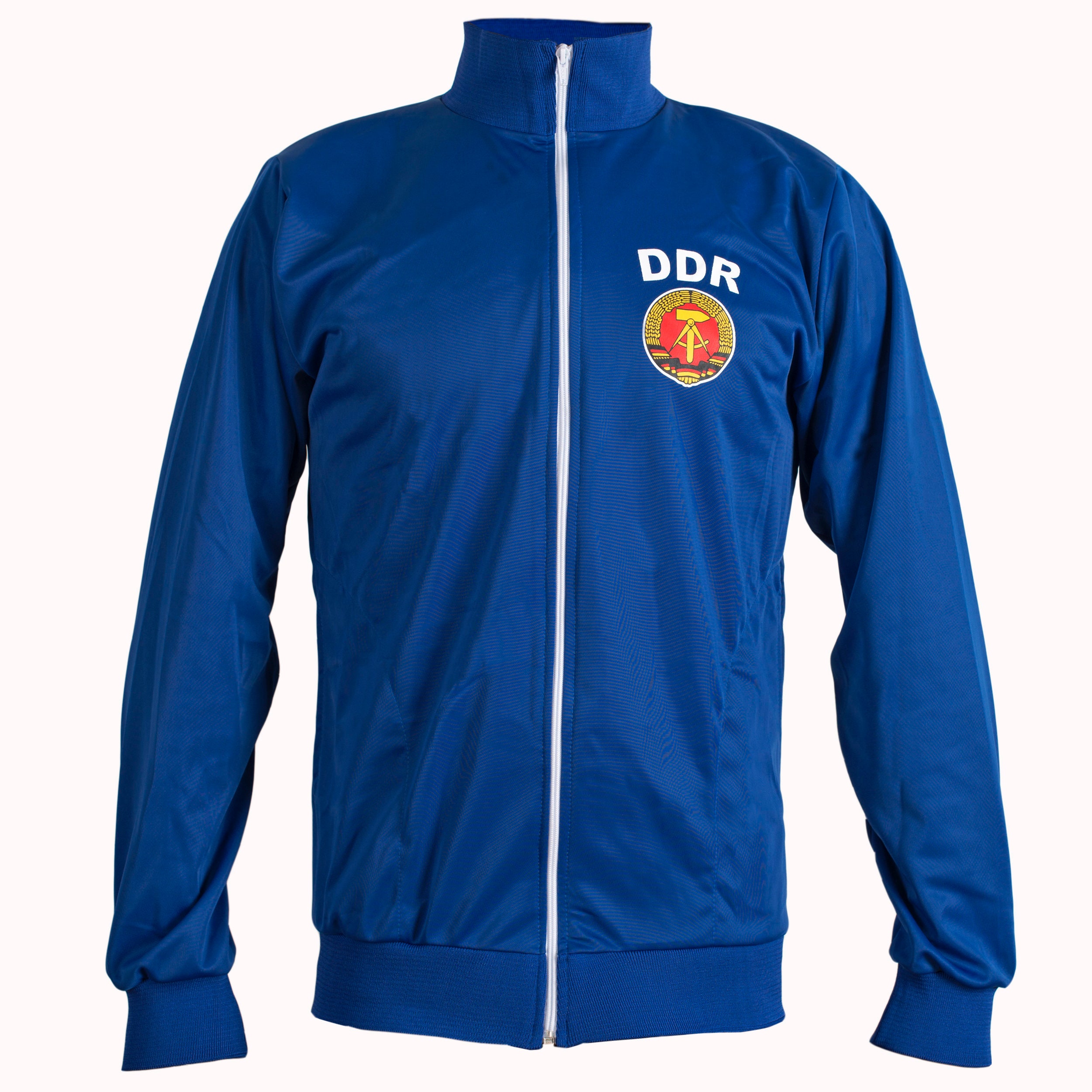 Image of Deutsche Demokratische Republik East Germany Ddr 1970's Retro Football Jacket Tracksuit Jumper – Men’S | Blue With Zip