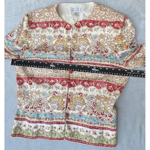 Vintage Adrianna Papell Blazer 100% Silk Jacket Womens 8 Tan Paisley Button Up image 5