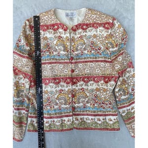 Vintage Adrianna Papell Blazer 100% Silk Jacket Womens 8 Tan Paisley Button Up image 4