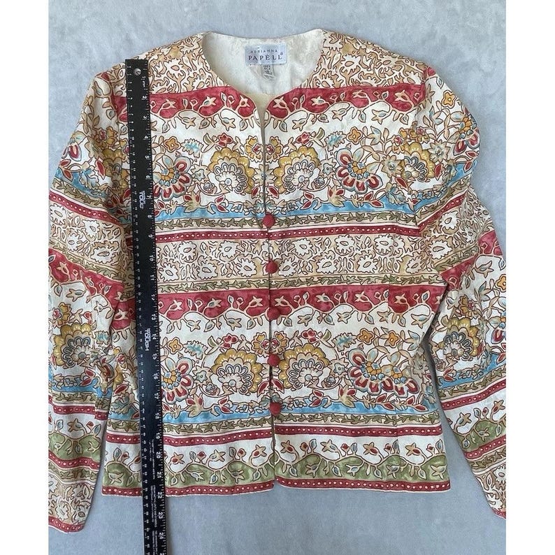 Vintage Adrianna Papell Blazer 100% Silk Jacket Womens 8 Tan Paisley Button Up image 4