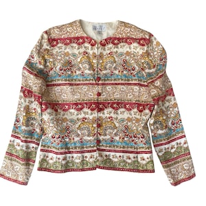 Vintage Adrianna Papell Blazer 100% Silk Jacket Womens 8 Tan Paisley Button Up image 1