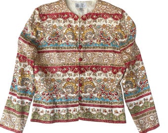 Vintage Adrianna Papell Blazer 100% Silk Jacket Womens 8 Tan Paisley Button Up
