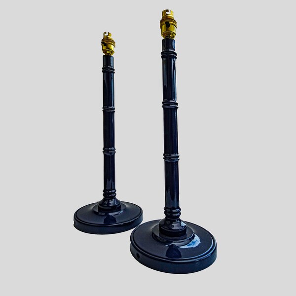 A single Stylized  Navy Blue Bamboo Lamp, 43cm tall