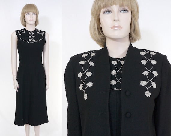 Vintage 1940s Women's Black Knit Two-Piece Suit -… - image 1