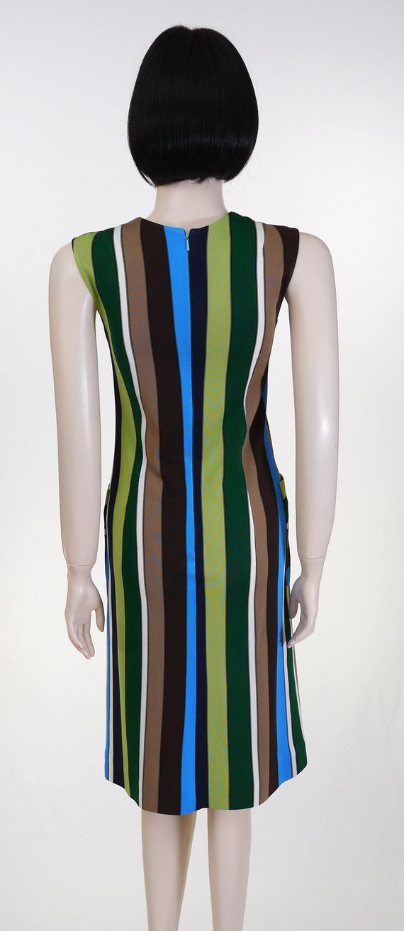 Vintage 1970s Striped Polyester Shift Dress - Blu… - image 5