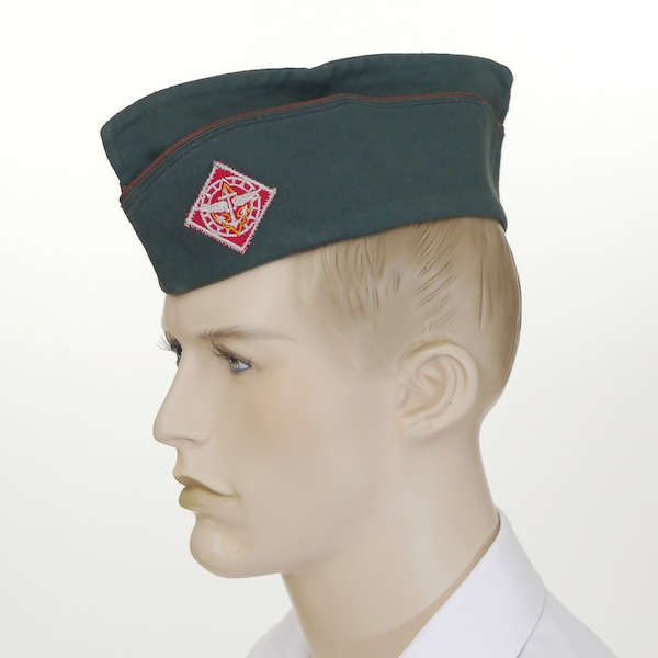 Vintage 1950's Era Boy Scout Explorers Wings Anchor Compass Red Version Garrison Cap - Size Medium - Green With Brown Piping