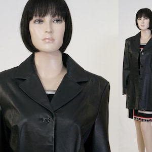 Vintage Women&#39;s Black Leather Coat - Colebrook Leather Coat - Fully Lined - 1990&#39;s Leather Coat - Size Large - 100% Leather - 2 Pockets