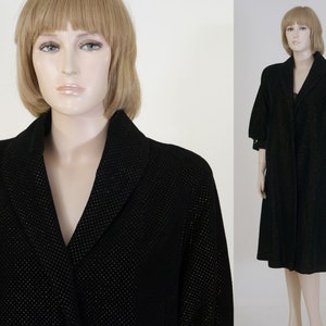 Vintage Women&#39;s Black & Gold Metallic Swing Coat - Shawl Collar - 3/4 Puffed Sleeves - Fully Lined - M/L - 50&#39;s Swing Coat - Evening Coat