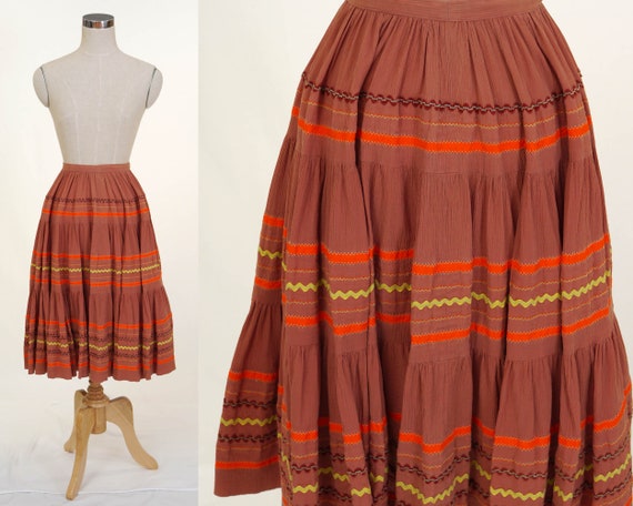 Vintage 1980s Southwest Style Circle Skirt - Brow… - image 1