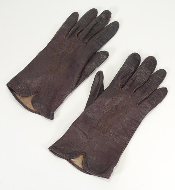 Vintage Ladies Brown Chevreau Leather Gloves / Sh… - image 3